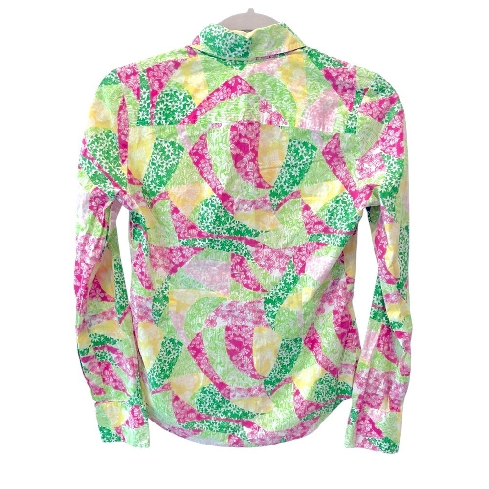 Lilly Pulitzer Jonni Blouse XS Pink Green Floral Button Down Resort Top - Picture 5 of 10
